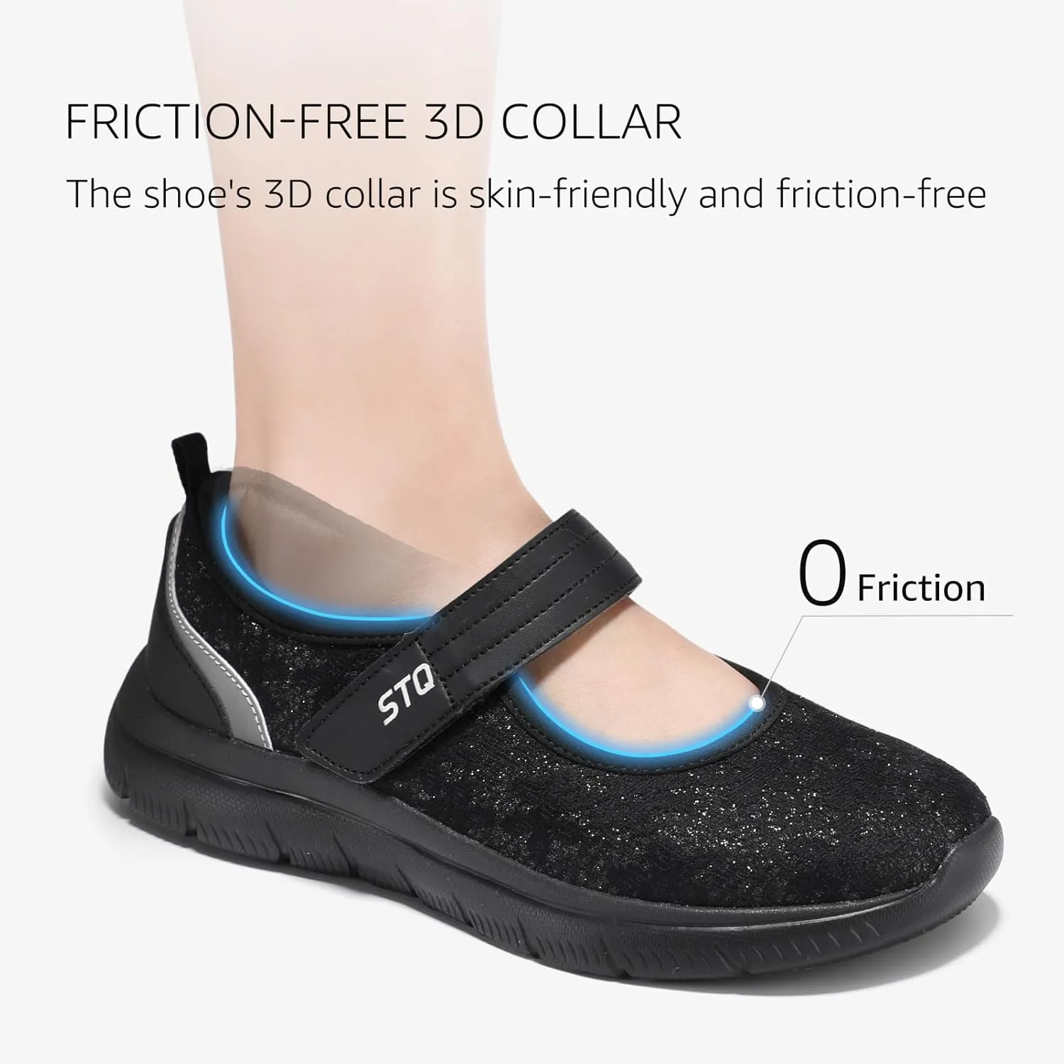 STQ Womens Walking Shoes Orthopedic Shoes Adjustable Non Slip Mary Jane Shoes