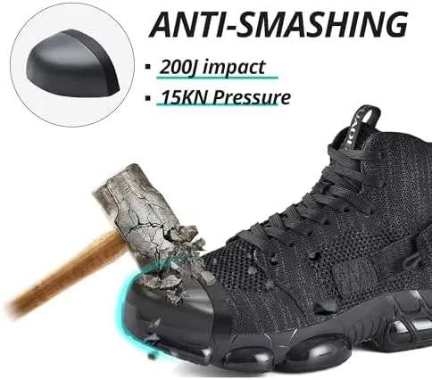 SUADEX Arch Support Steel Toe Boots for Men Women Indestructible Work Boots Lightweight Safety Shoes Puncture Proof Composite Toe