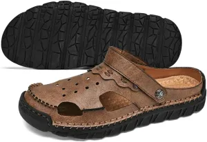 Succttssful Leather Beach Sandals for Men Closed Toe Water Sandals Casual Summer Sandals Non Slip Walking Fisherman Shoes