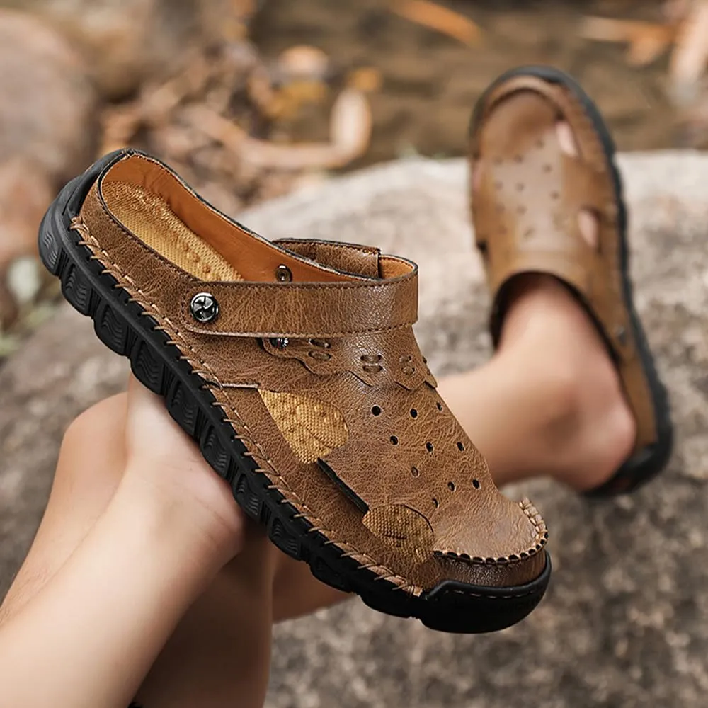Succttssful Leather Beach Sandals for Men Closed Toe Water Sandals Casual Summer Sandals Non Slip Walking Fisherman Shoes