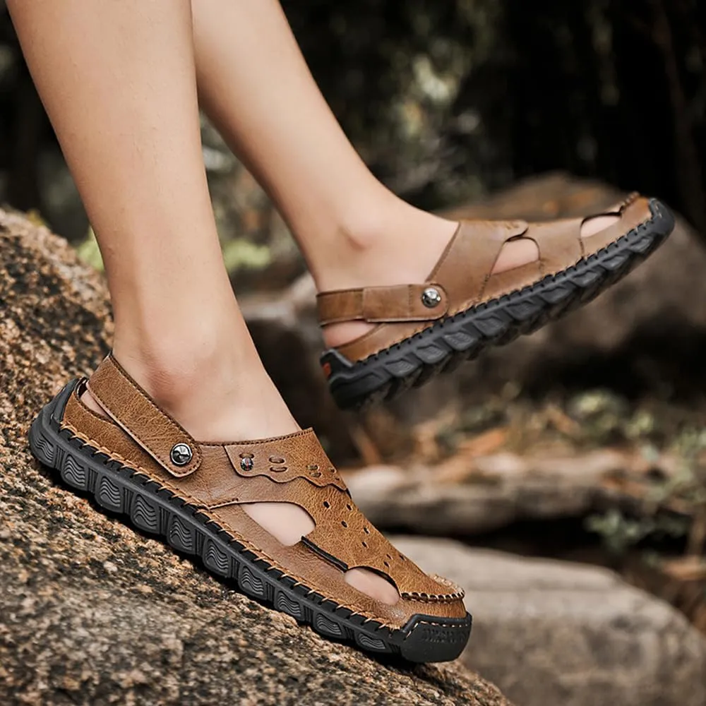 Succttssful Leather Beach Sandals for Men Closed Toe Water Sandals Casual Summer Sandals Non Slip Walking Fisherman Shoes
