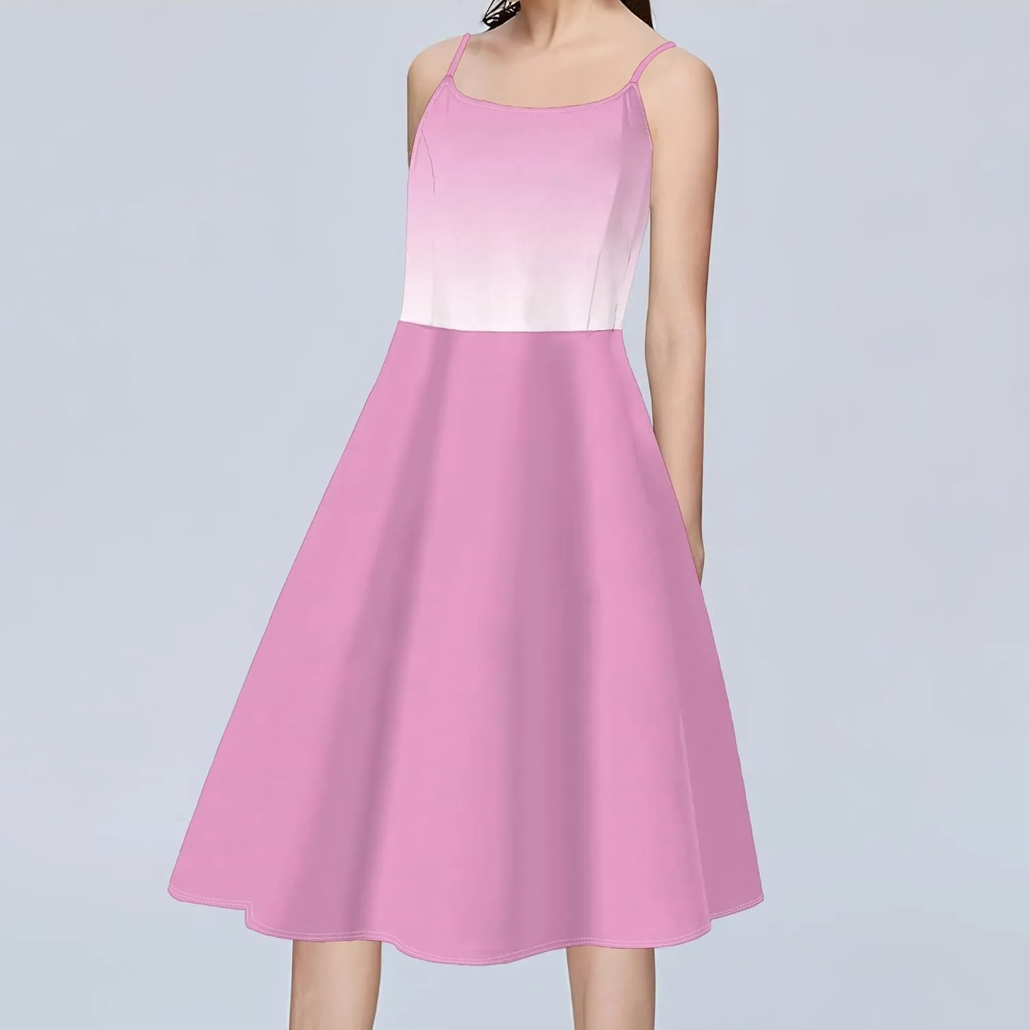 Summer Cami Midi Halter Tank Short Dress Off-Shoulder Backless Adjustable Shoulder Strap Knee-Length Sundress S-3XL