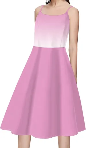 Summer Cami Midi Halter Tank Short Dress Off-Shoulder Backless Adjustable Shoulder Strap Knee-Length Sundress S-3XL