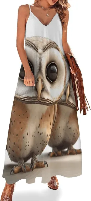 Summer Dresses Funny Owl Dress for Women Beach Long Maxi Dress Floral Print Sundress