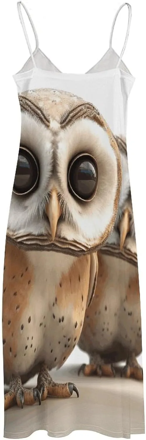 Summer Dresses Funny Owl Dress for Women Beach Long Maxi Dress Floral Print Sundress
