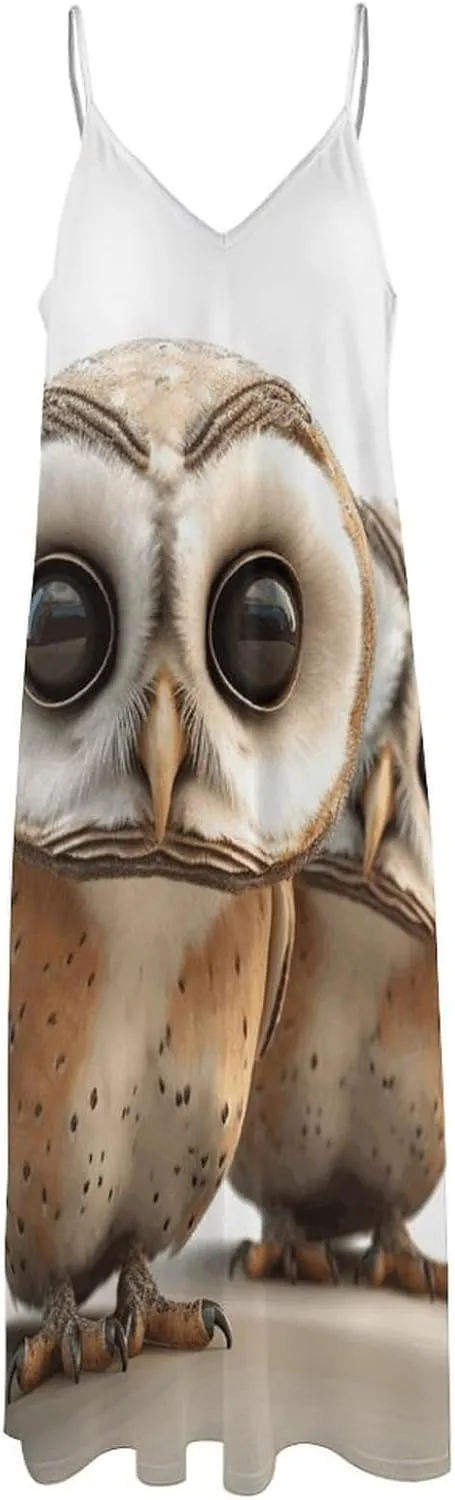 Summer Dresses Funny Owl Dress for Women Beach Long Maxi Dress Floral Print Sundress