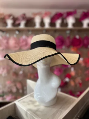 Summer Straw Floppy Hat Beige & Black