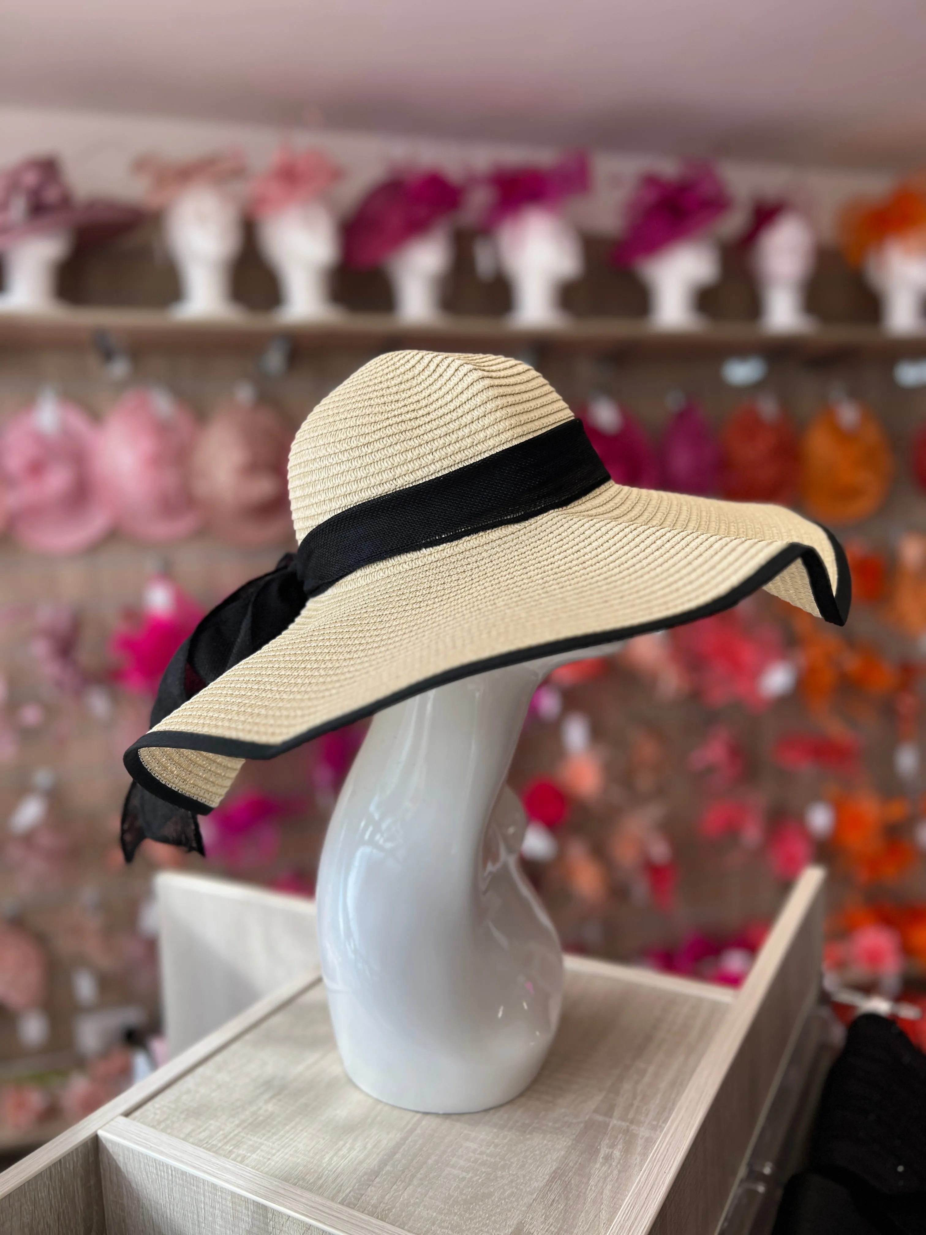 Summer Straw Floppy Hat Beige & Black