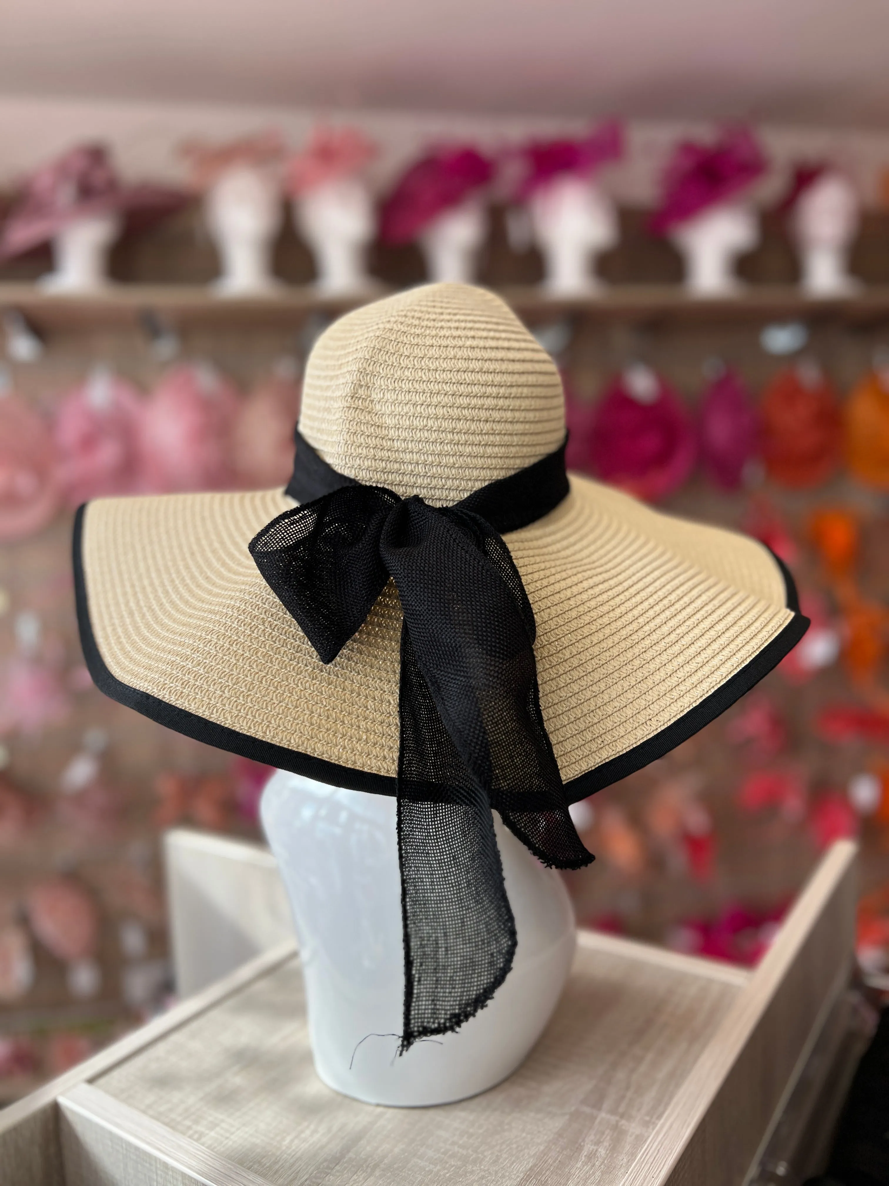 Summer Straw Floppy Hat Beige & Black