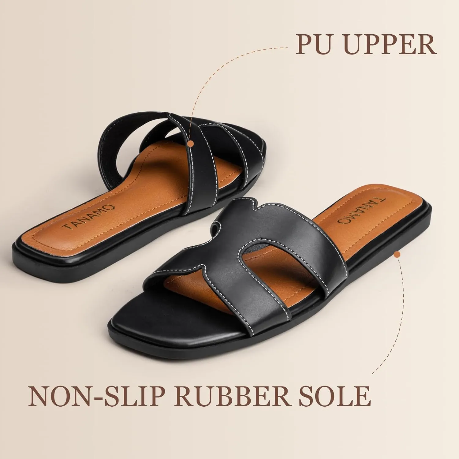 Tanamo Womens's Sandals Girls Slides Sandals Women Narrow Dressy Summer Flat Sandals Square Open Toe Casual Beach