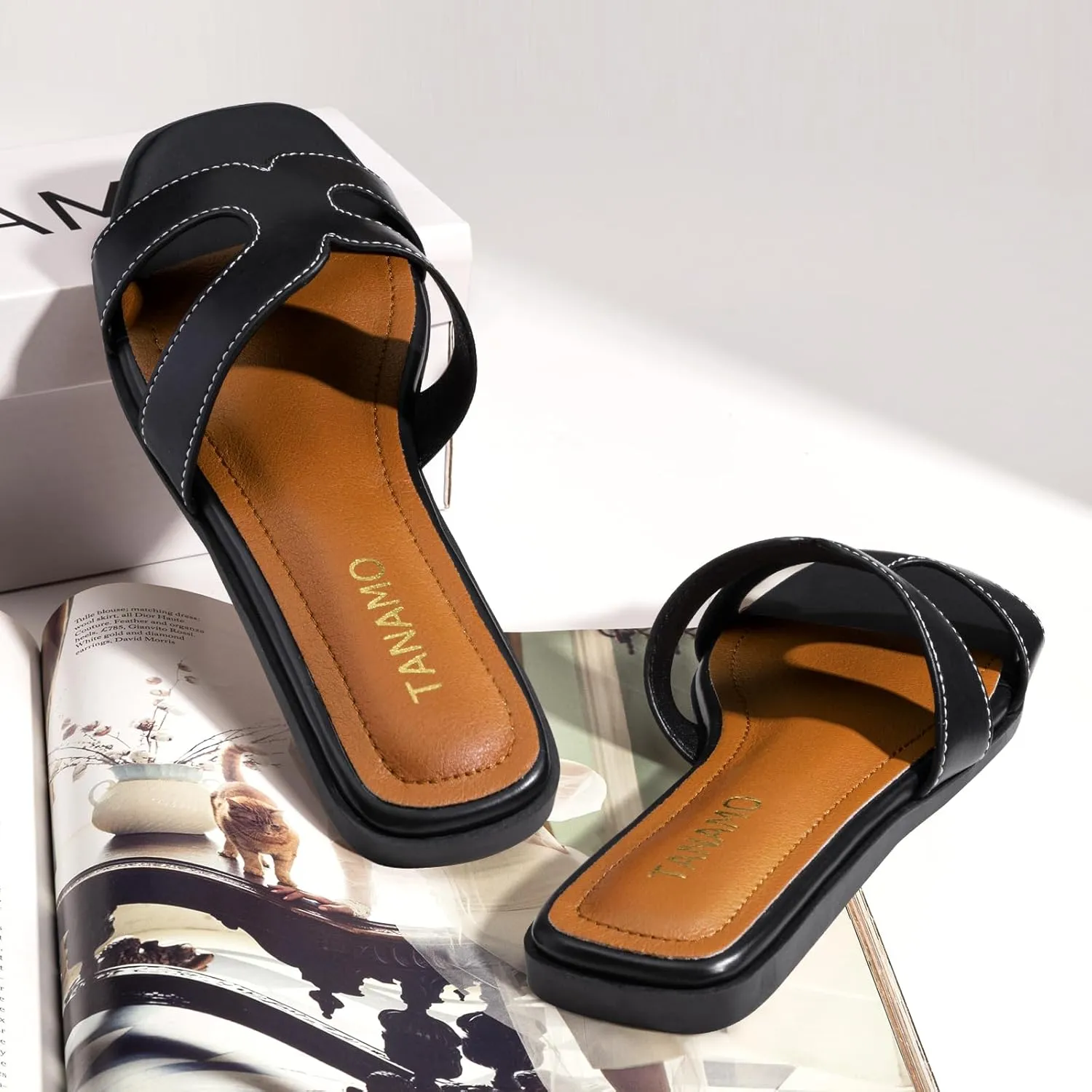 Tanamo Womens's Sandals Girls Slides Sandals Women Narrow Dressy Summer Flat Sandals Square Open Toe Casual Beach