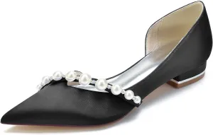 TarfiC Women's Pearl Wedding Flats for The Bride - Pointed Toe, Slip-On Design, Comfortable Bridal Shoes - Ideal for Evening Dress Occasions