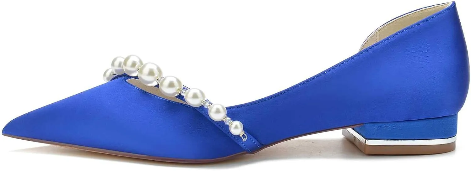 TarfiC Women's Pearl Wedding Flats for The Bride - Pointed Toe, Slip-On Design, Comfortable Bridal Shoes - Ideal for Evening Dress Occasions