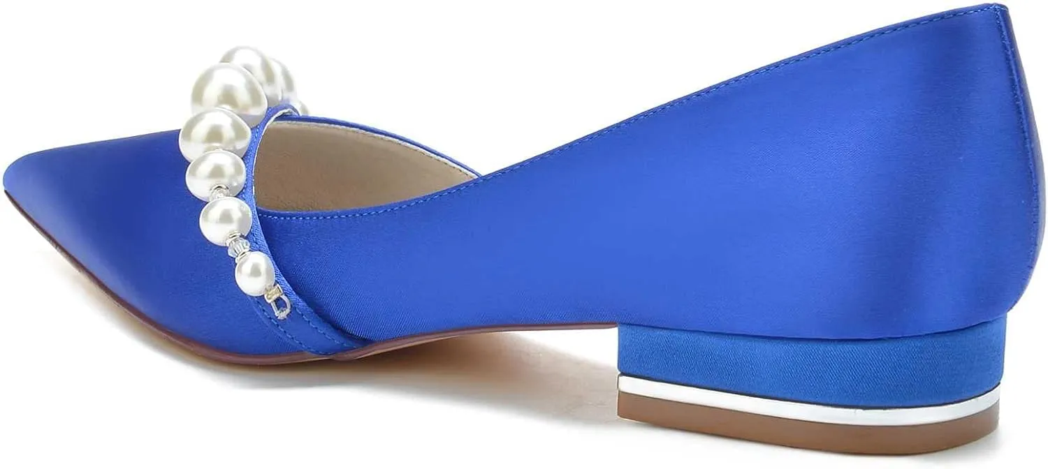 TarfiC Women's Pearl Wedding Flats for The Bride - Pointed Toe, Slip-On Design, Comfortable Bridal Shoes - Ideal for Evening Dress Occasions