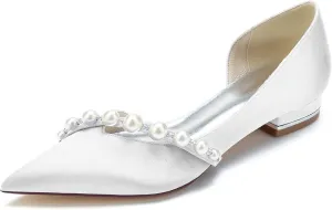 TarfiC Women's Pearl Wedding Flats for The Bride - Pointed Toe, Slip-On Design, Comfortable Bridal Shoes - Ideal for Evening Dress Occasions