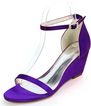 TarfiC Women's Wedge Ankle Strap High Heel Buckle Satin Open Toe Stiletto Wedding Pumps Shoes