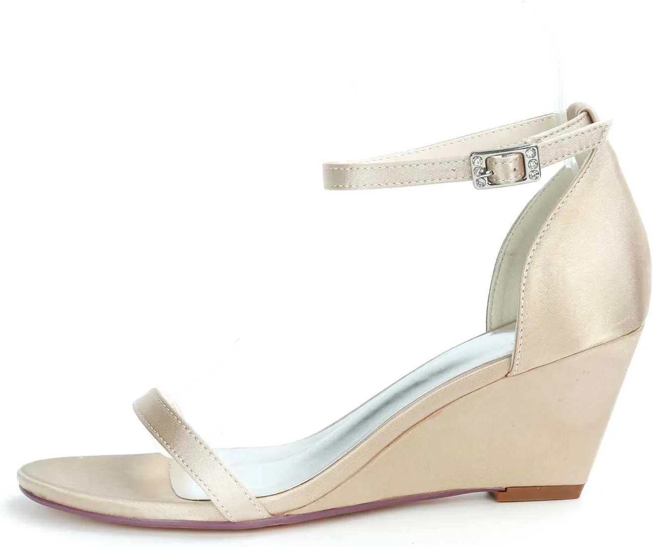 TarfiC Women's Wedge Ankle Strap High Heel Buckle Satin Open Toe Stiletto Wedding Pumps Shoes