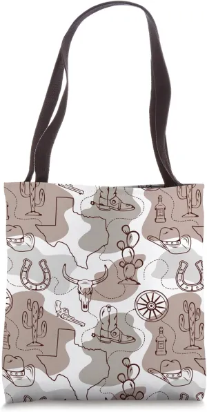 Texas Cattle Rancher Cowboy Boots Hat Cactus Pattern Tote Bag