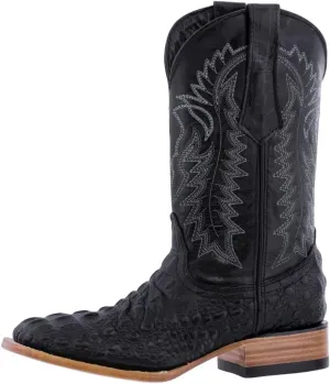 Texas Legacy Mens Black Western Cowboy Boots Leather Square Toe Crocodile Print