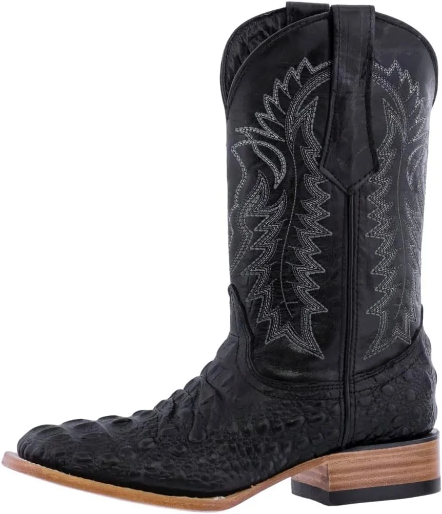 Texas Legacy Mens Black Western Cowboy Boots Leather Square Toe Crocodile Print