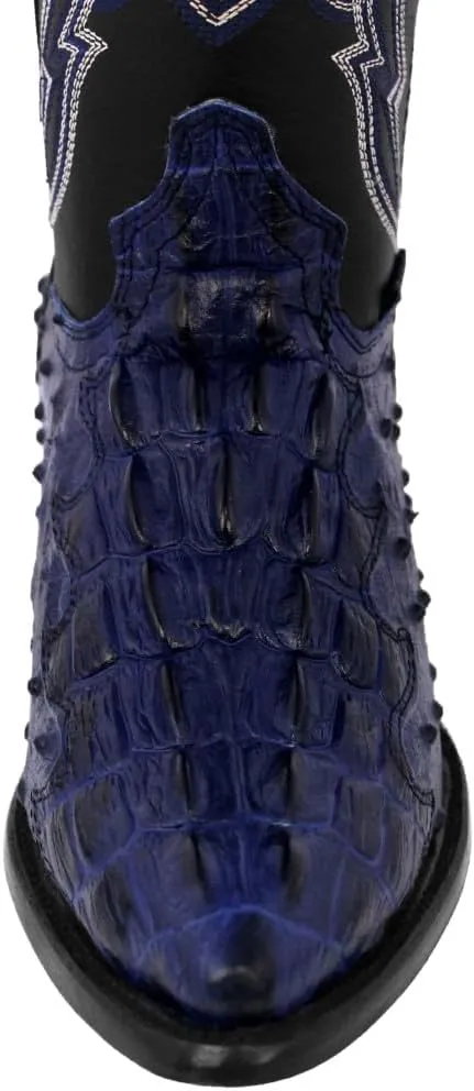 Texas Legacy Mens Blue Western Wear Cowboy Boots Crocodile & Ostrich Print J Toe