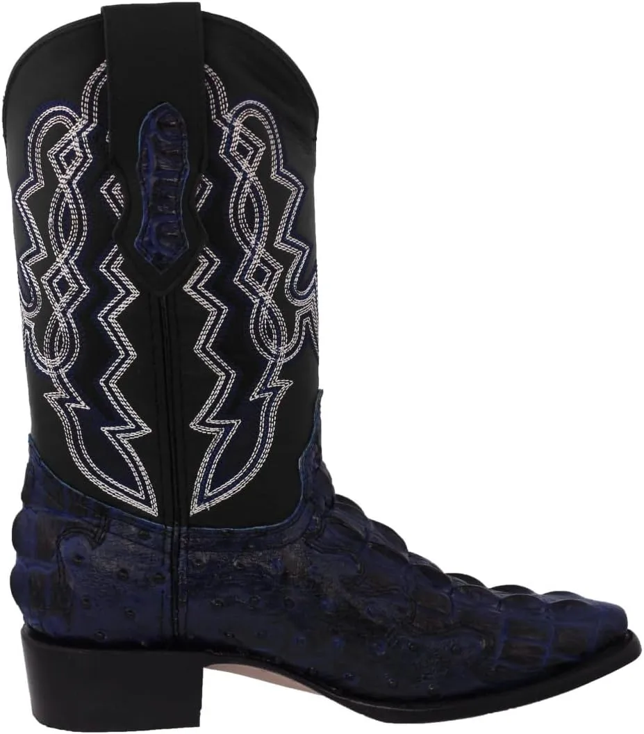 Texas Legacy Mens Blue Western Wear Cowboy Boots Crocodile & Ostrich Print J Toe