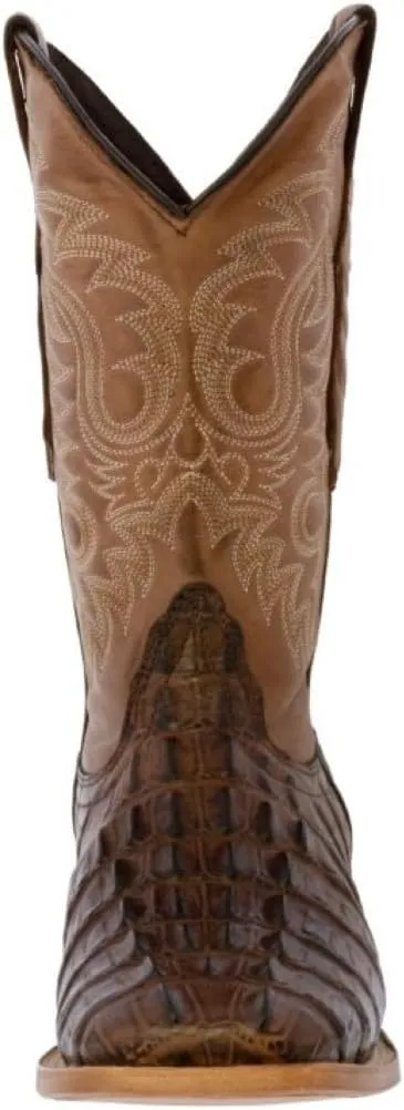 Texas Legacy Mens Brown Western Leather Cowboy Boots Crocodile Tail Print Square