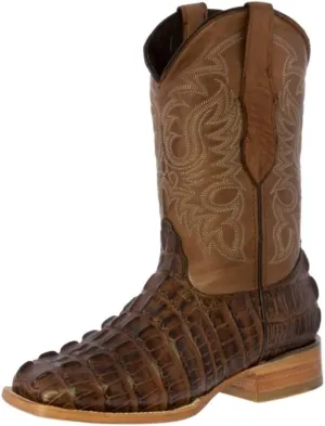 Texas Legacy Mens Brown Western Leather Cowboy Boots Crocodile Tail Print Square