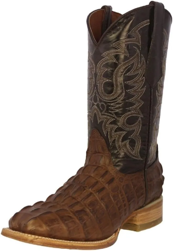 Texas Legacy Mens Brown Western Leather Cowboy Boots Crocodile Tail Print Square