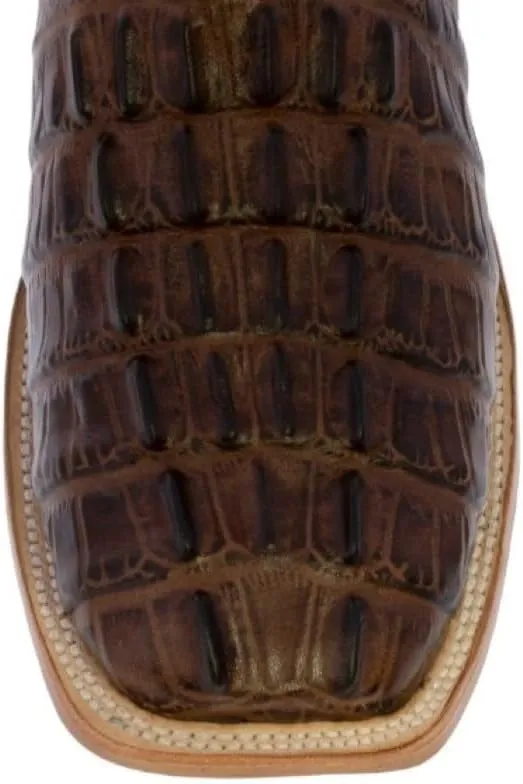 Texas Legacy Mens Brown Western Leather Cowboy Boots Crocodile Tail Print Square