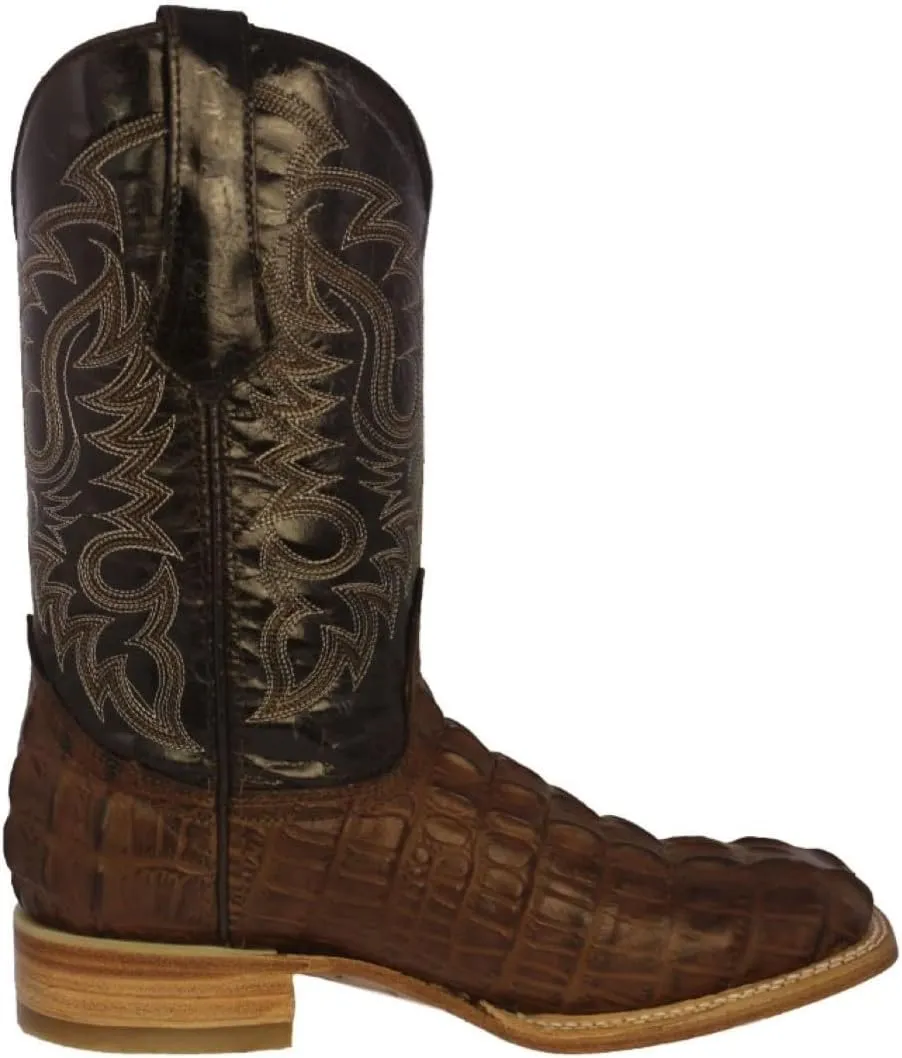 Texas Legacy Mens Brown Western Leather Cowboy Boots Crocodile Tail Print Square