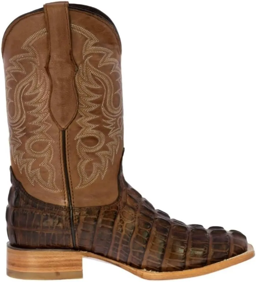 Texas Legacy Mens Brown Western Leather Cowboy Boots Crocodile Tail Print Square