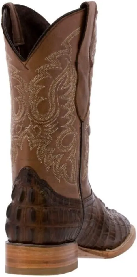 Texas Legacy Mens Brown Western Leather Cowboy Boots Crocodile Tail Print Square