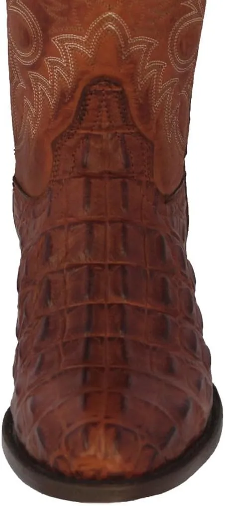 TEXAS LEGACY Mens Cognac Western Leather Cowboy Boots Crocodile Back Print Round Toe