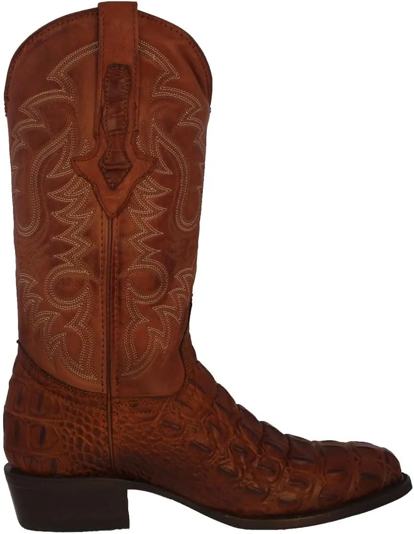 TEXAS LEGACY Mens Cognac Western Leather Cowboy Boots Crocodile Back Print Round Toe