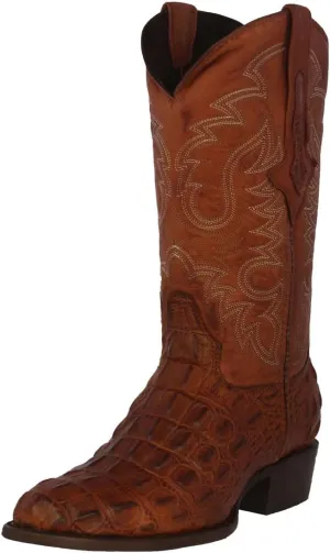 TEXAS LEGACY Mens Cognac Western Leather Cowboy Boots Crocodile Back Print Round Toe