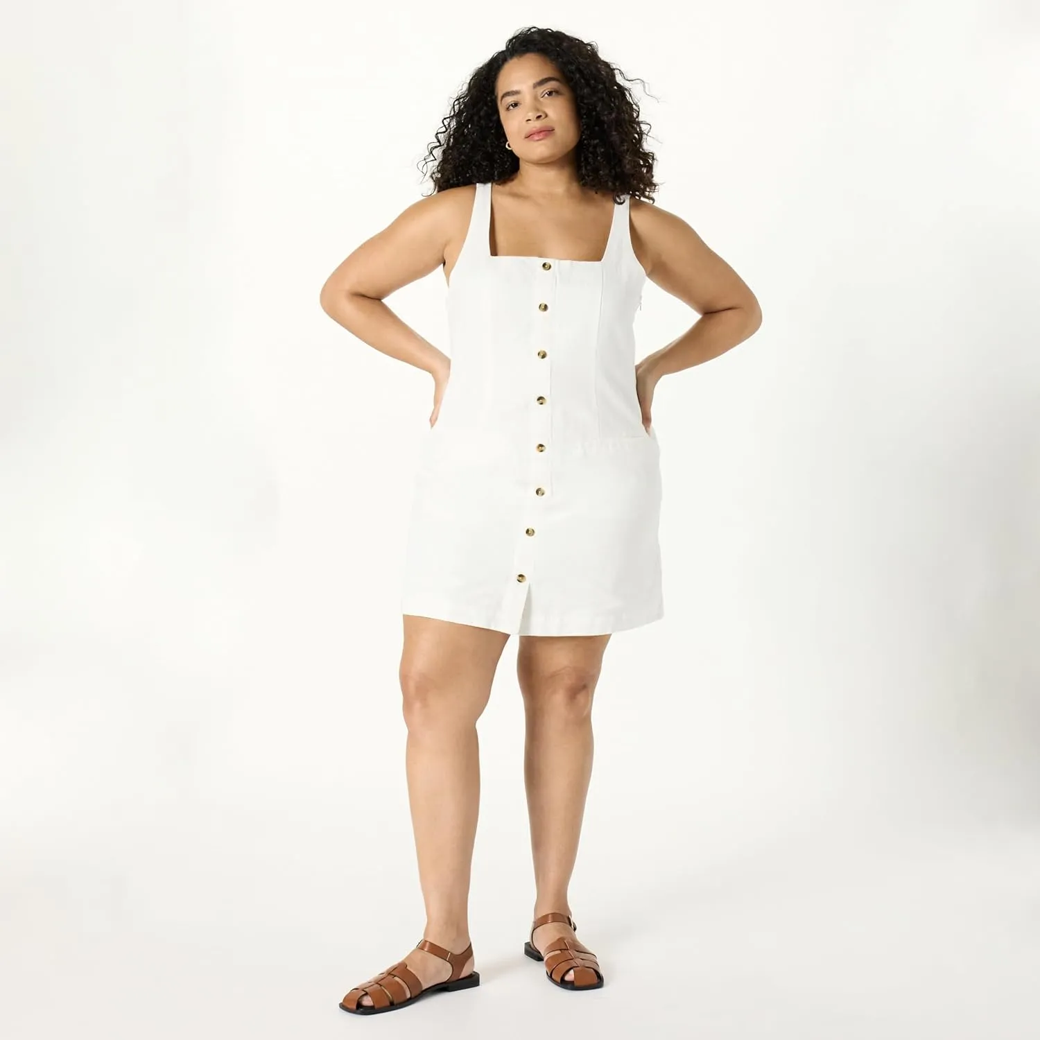 The Drop Women's Plus Size Amira Button Down Linen Mini Dress