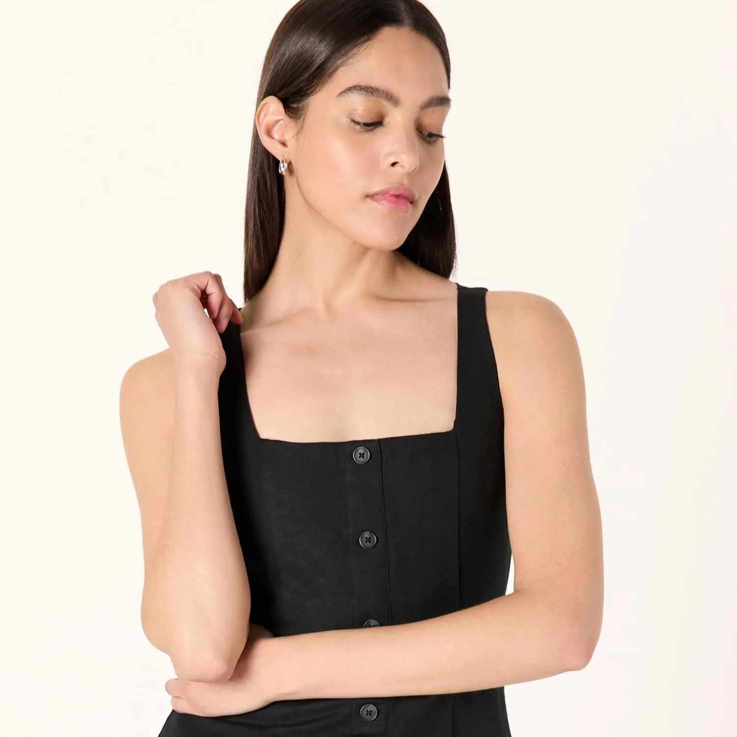 The Drop Women's Plus Size Amira Button Down Linen Mini Dress