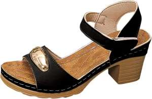 Thick Heel Fish Mouth Thick Sole Women's Slippers Fashionable Casual Leather Outer High Heeled Sandals for Women Size 5