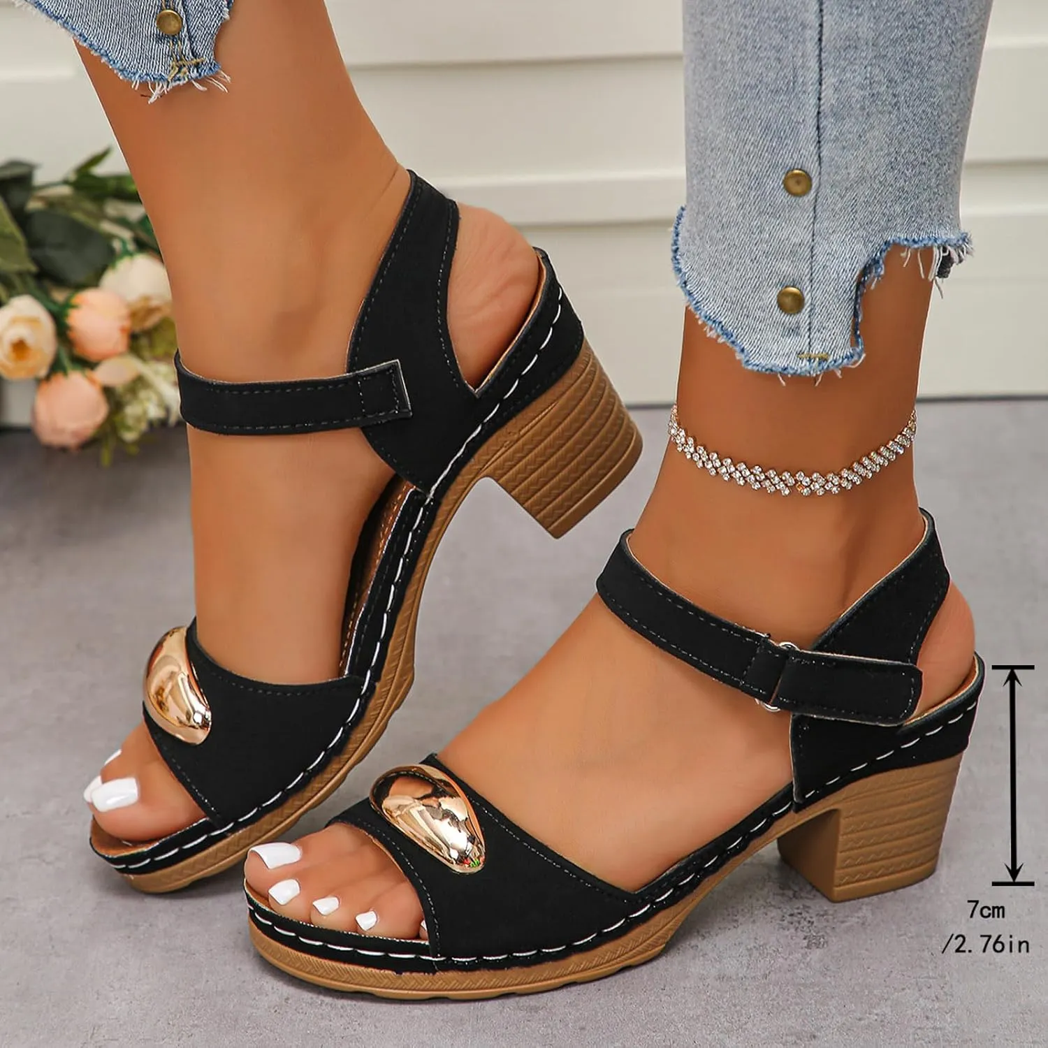 Thick Heel Fish Mouth Thick Sole Women's Slippers Fashionable Casual Leather Outer High Heeled Sandals for Women Size 5