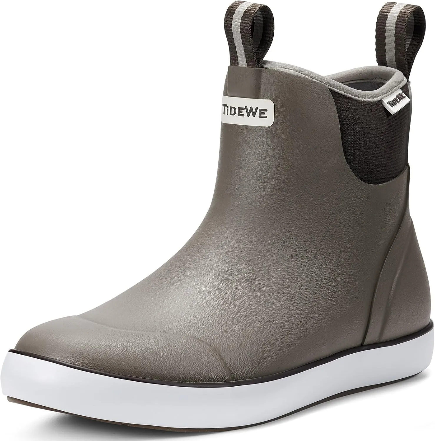 TIDEWE Deck Boots for Men, Waterproof Fishing Boots, Slip On Neoprene Rubber Ankle Rain Boots for Boating (Black Orange, Light Grey & Grey Brown, Size 7-14)