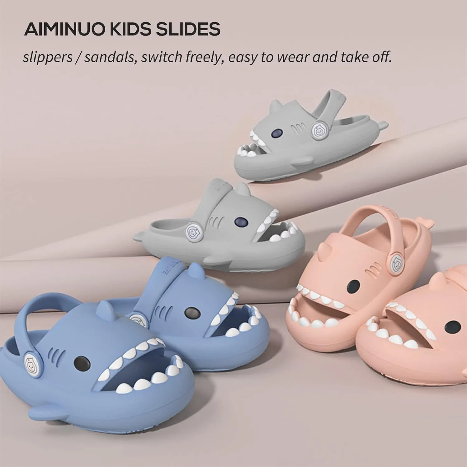 Toddler Kids Slides Sandals Summer Slip-On Sandals Shower Beach Pool Anti-slip Slippers for Girls Boys White Water Shoes