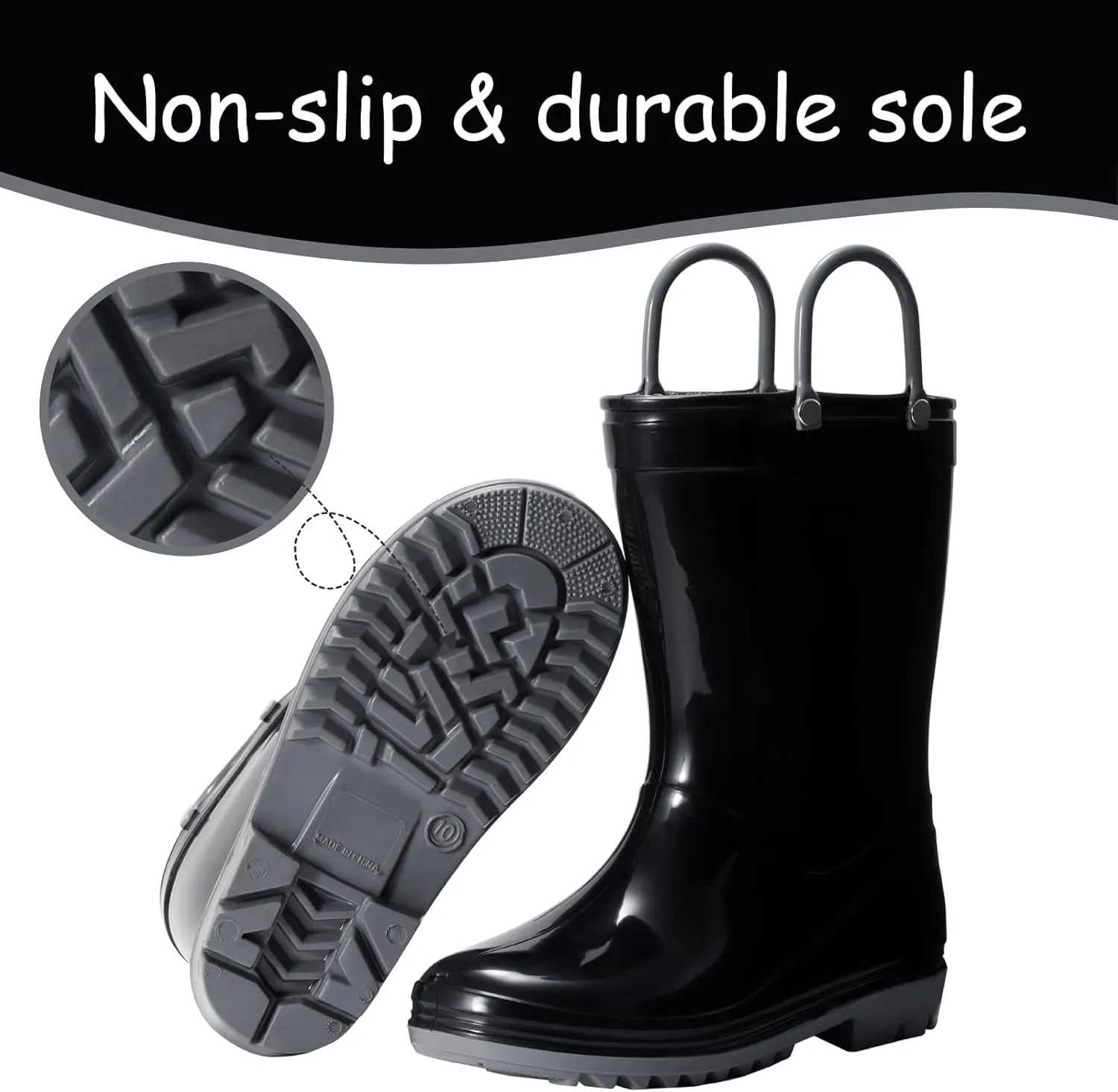 Toddler Rain Boots,Waterproof Kids Rain Boots with Easy-on Handles for Boys and Girls