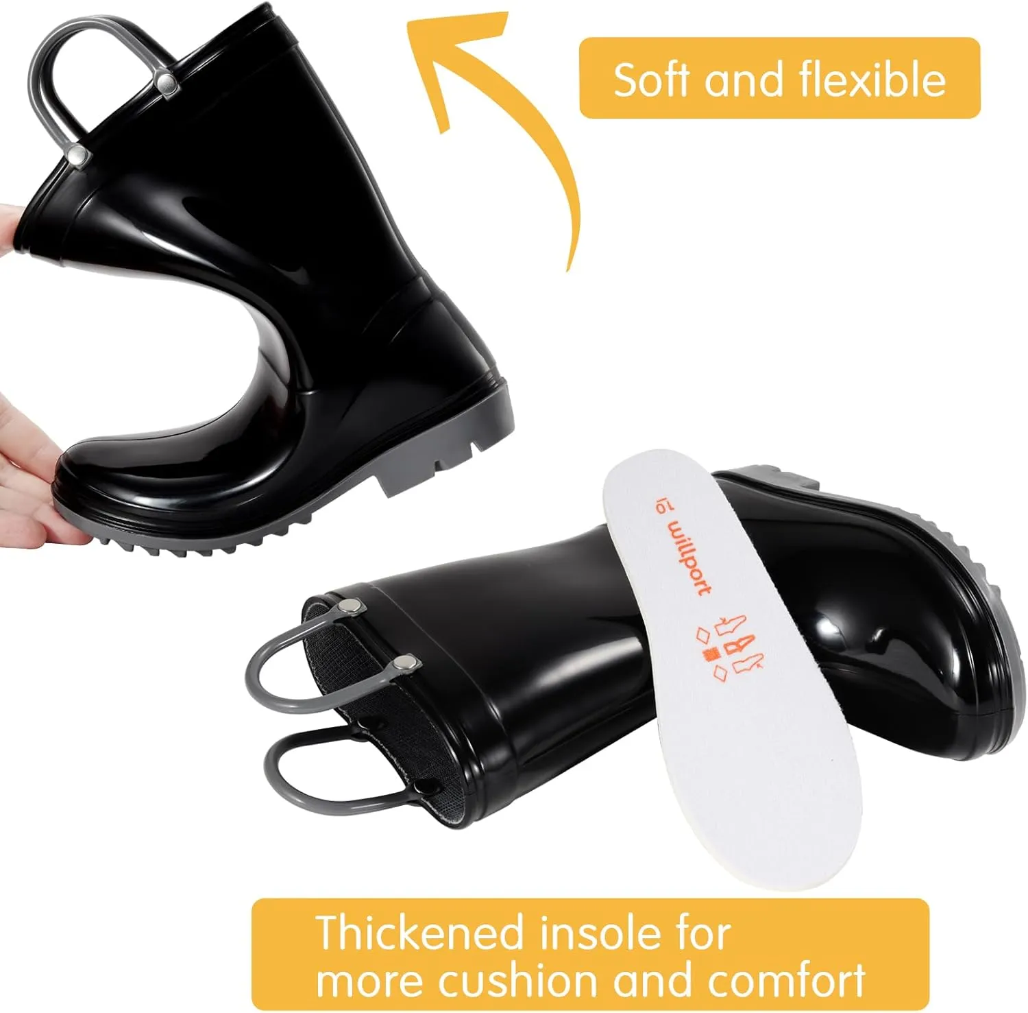 Toddler Rain Boots,Waterproof Kids Rain Boots with Easy-on Handles for Boys and Girls
