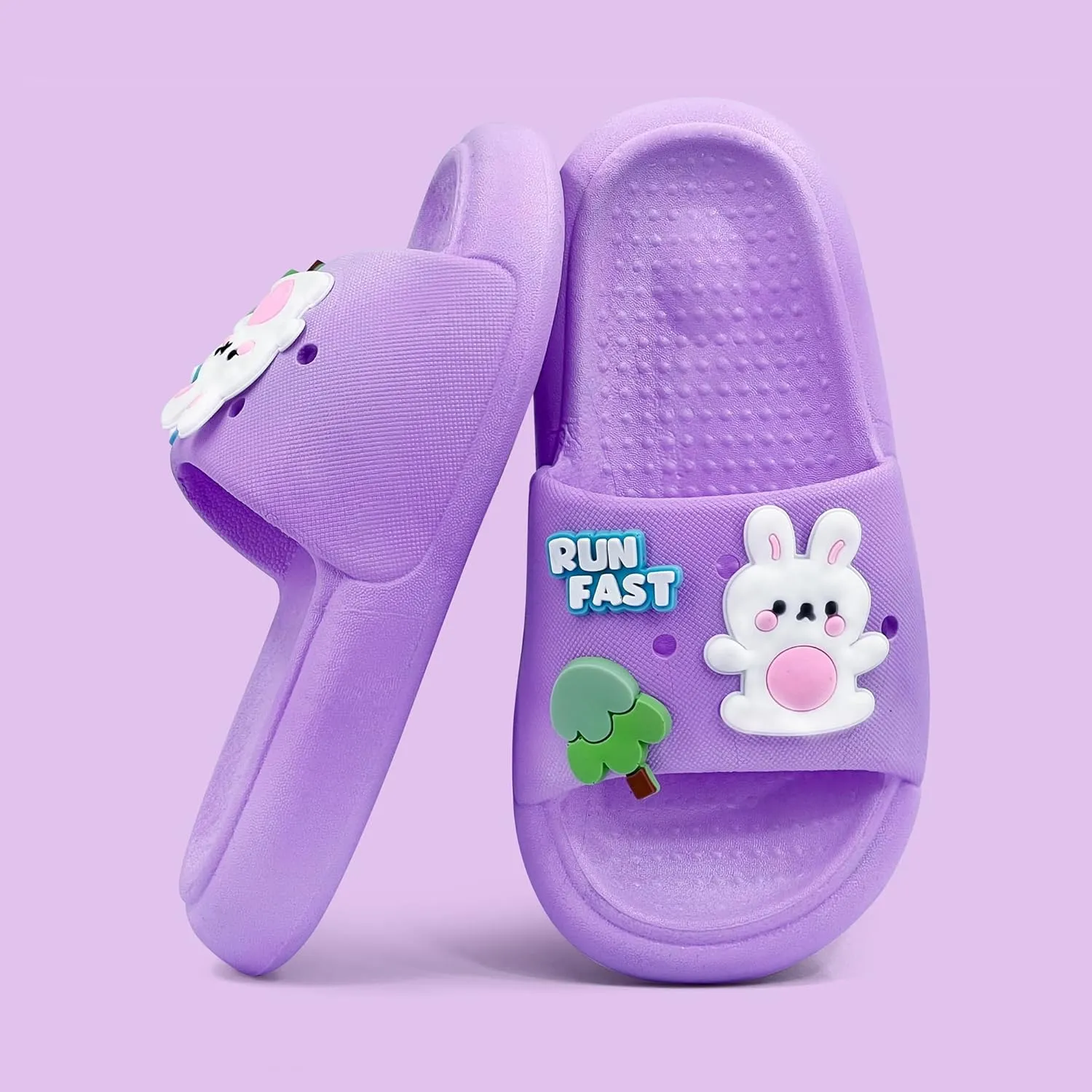 Toddler Slides Slippers Boys & Girls Slide Sandals for Kids Cute Cartoon Open Toe Sandals Compfy Shower Slippers Beach Garden Shoes 4 in 1 with 3 pair of Shoes Decoration Charms