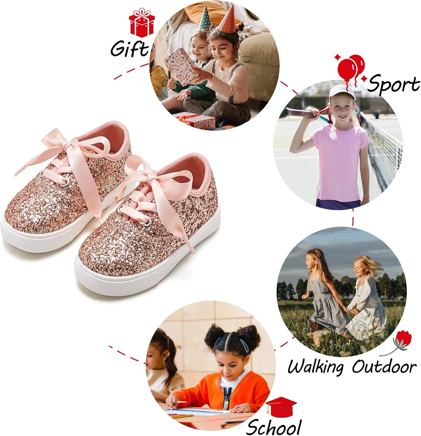Toddler/Little Girls Sneakers-Slip On Glitter Sports Shoes for Running Walking