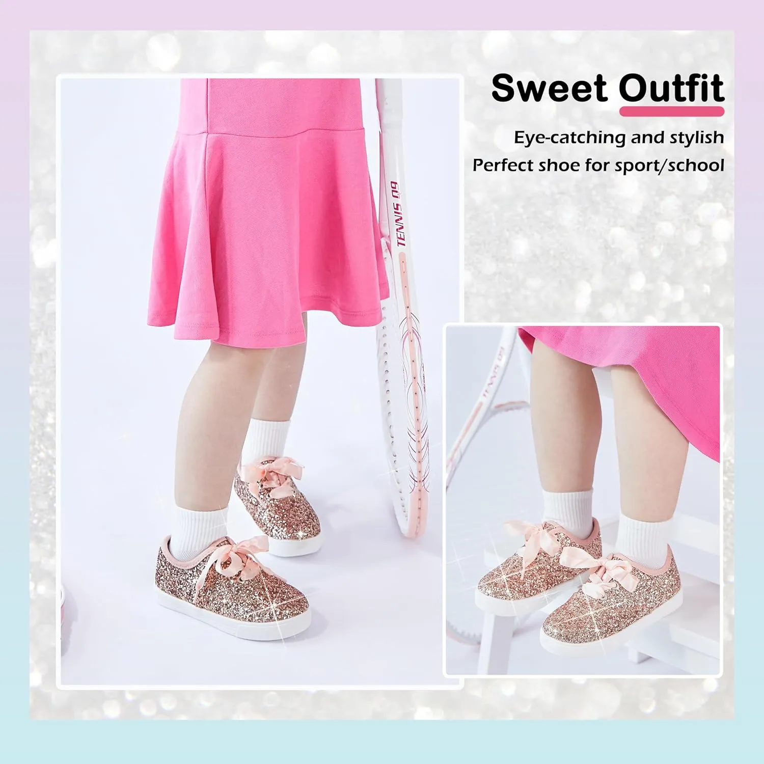 Toddler/Little Girls Sneakers-Slip On Glitter Sports Shoes for Running Walking