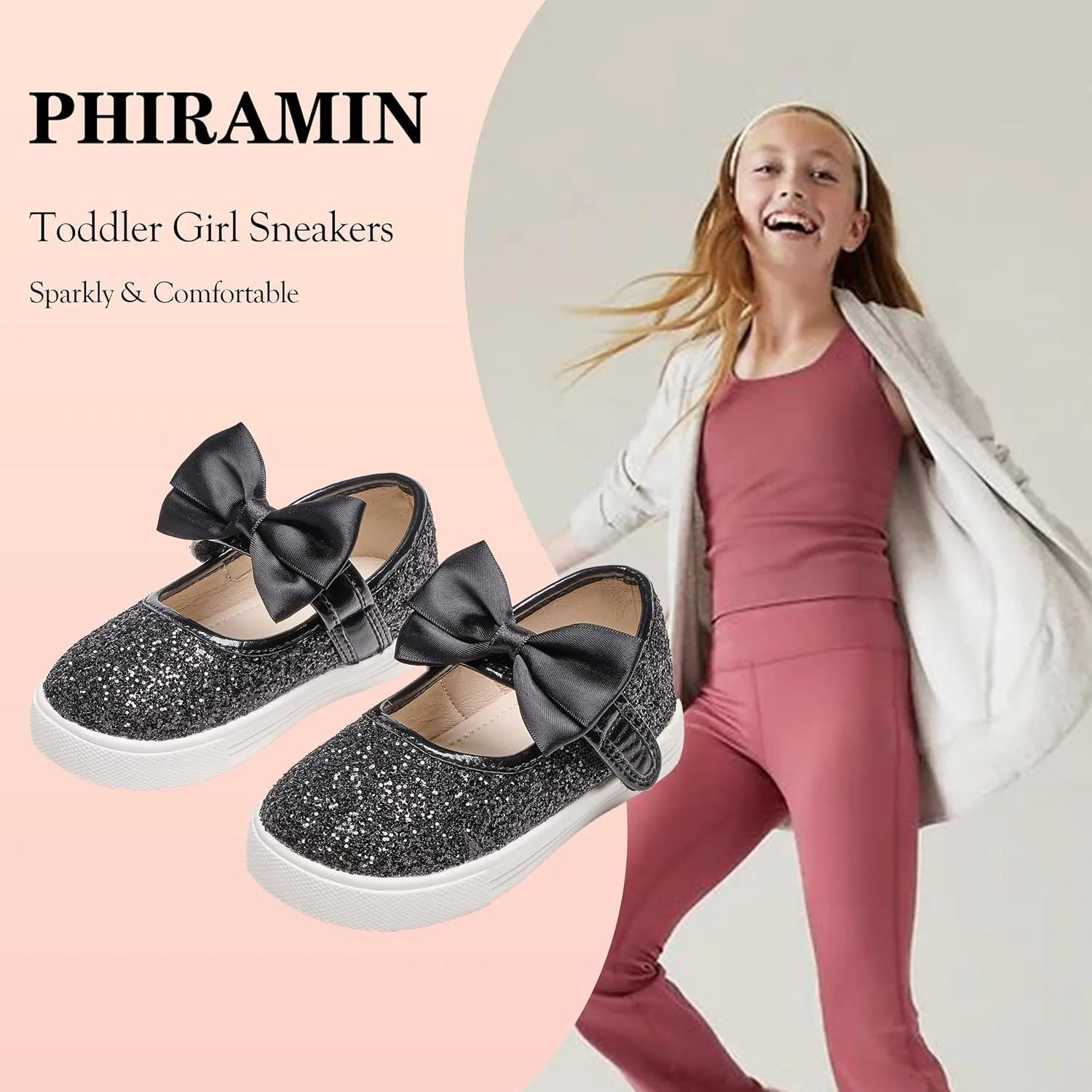 Toddler/Little Girls Sneakers-Slip On Glitter Sports Shoes for Running Walking