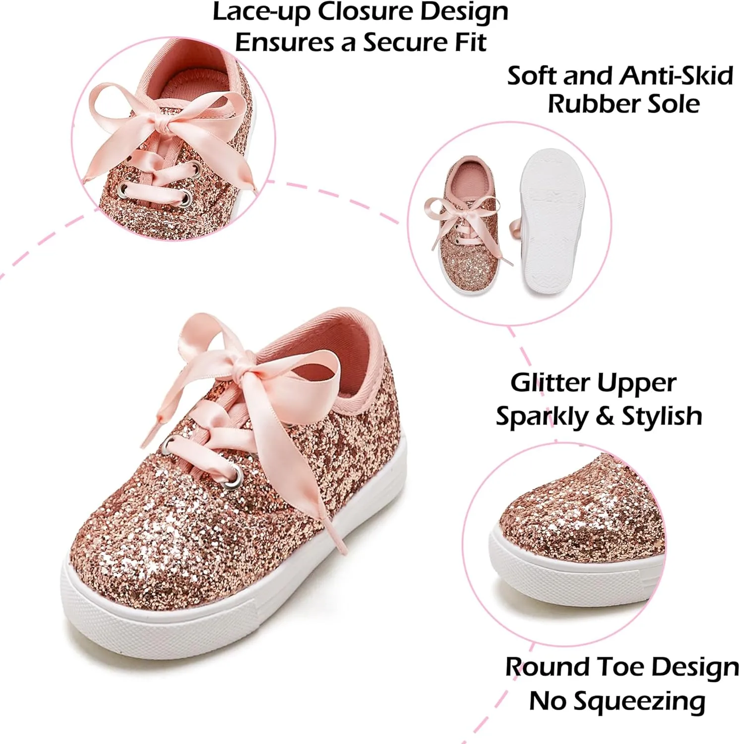 Toddler/Little Girls Sneakers-Slip On Glitter Sports Shoes for Running Walking
