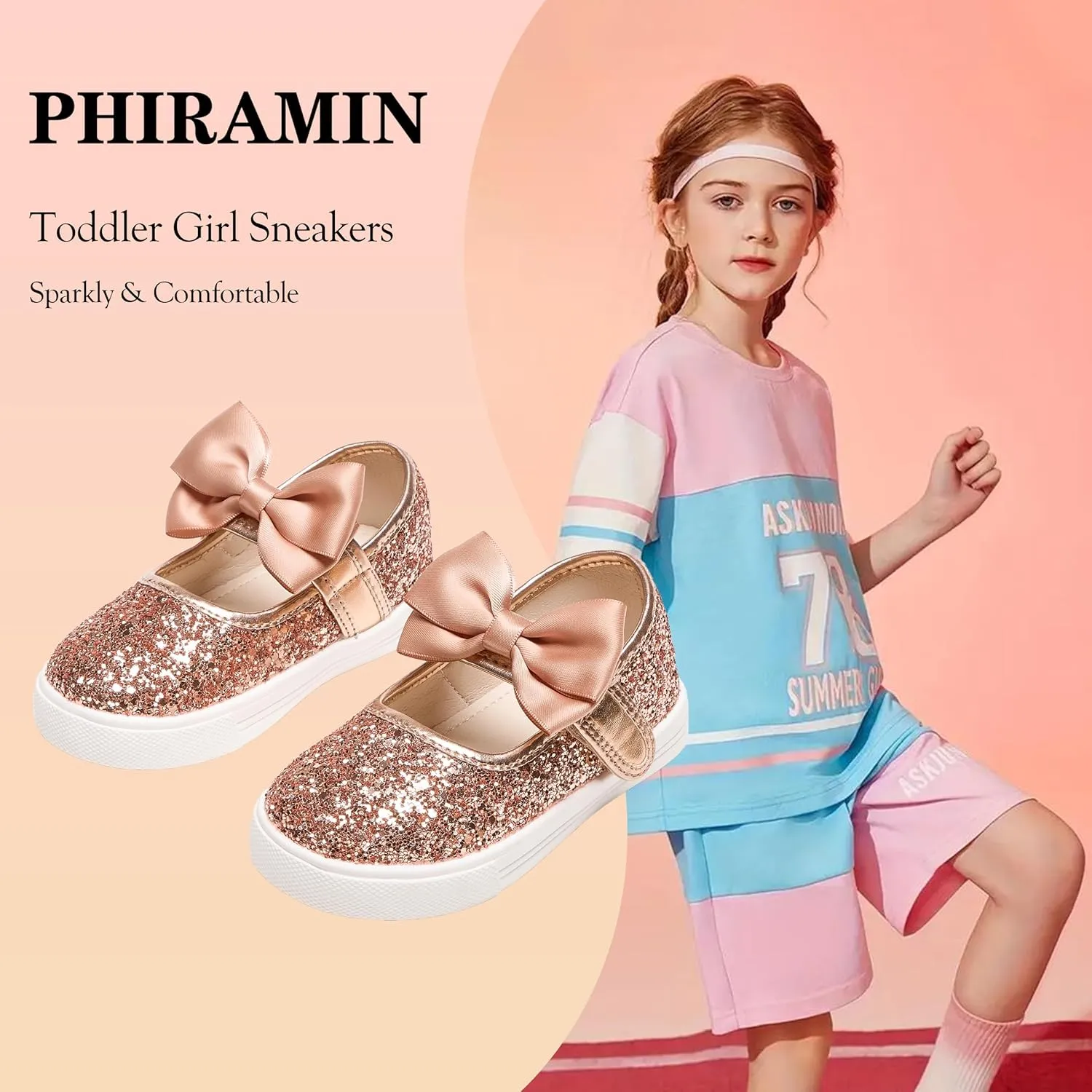 Toddler/Little Girls Sneakers-Slip On Glitter Sports Shoes for Running Walking